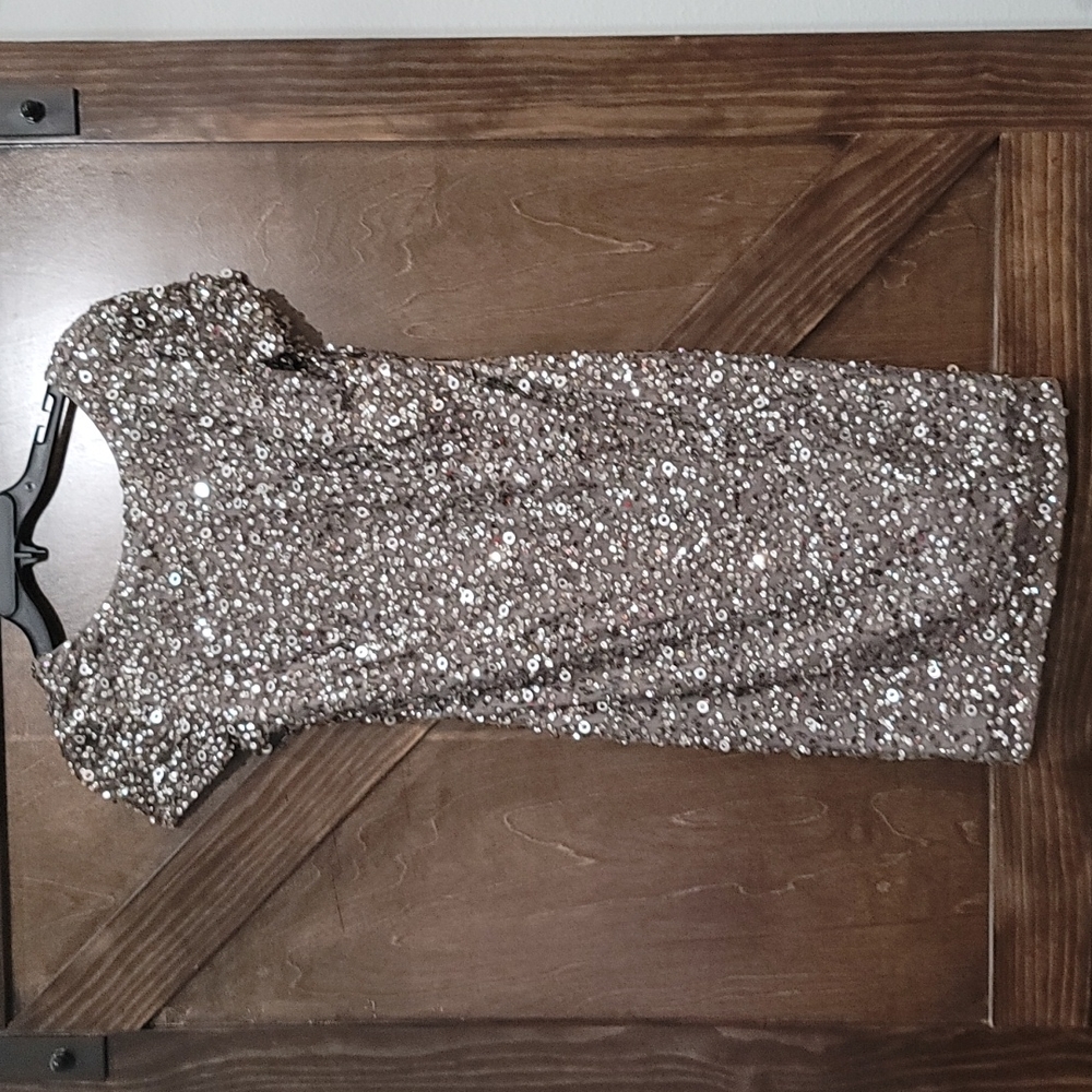 Adrianna Papell Sequin Dress in Silver